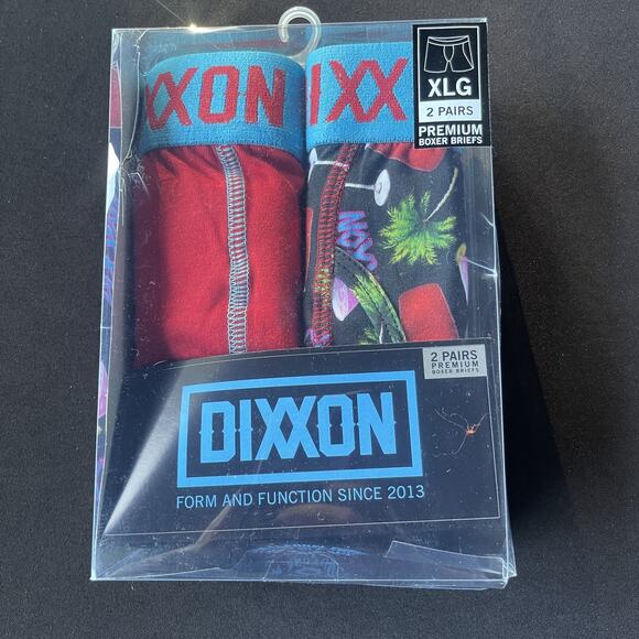 Dixxon Boxer Briefs Mens XL XLG 2 Pairs Red Black Cocktail Palm Tree Print New - Picture 2 of 4